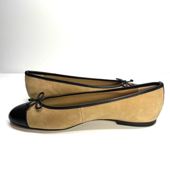 LK BENNETT Kara Sand Suede Black Leather Toe Cap Ballerina Pumps Size EU 42 US12 - Picture 8 of 10